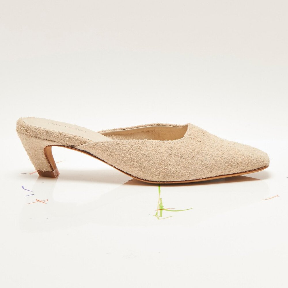 Women's Beige Suede Kitten Heel Mules - Picture 6 of 10